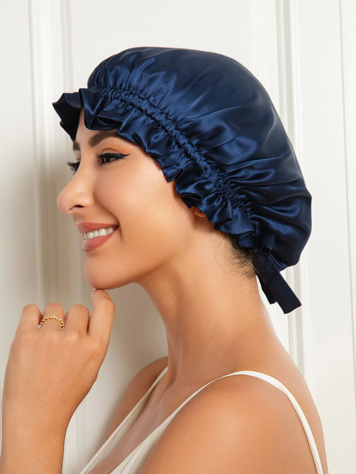 100% Mulberry Silk Sleep Cap Double Layer Bonnet with Ribbon — image 4