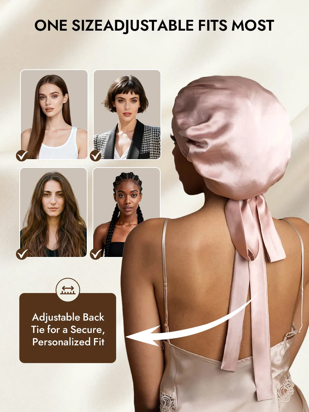 Women's 100% Mulberry Silk Bonnet with Long Ribbons — image 5
