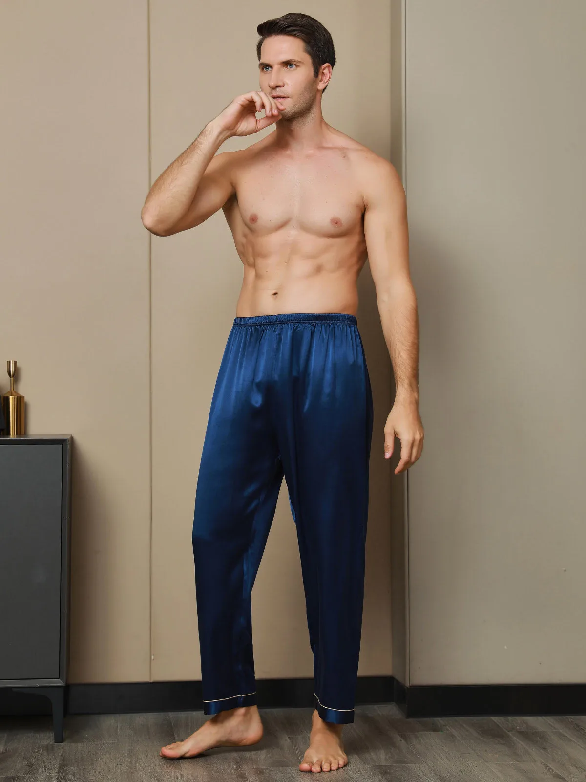 100% Mulberry Silk Men's Pajama Pants With Elastic Waist — image 4
