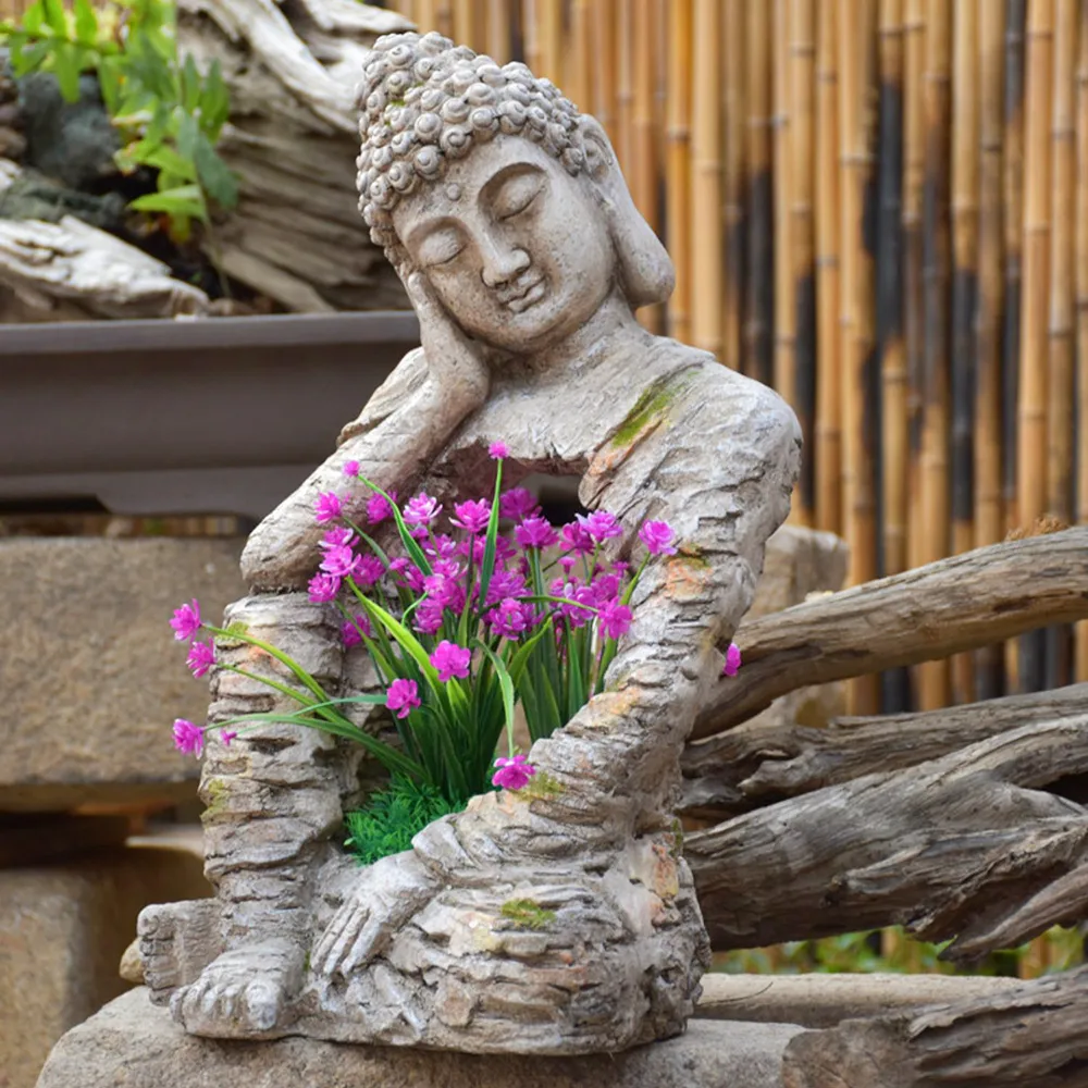 Sleeping Buddha Garden Sculpture Magnesium Oxide Yard & Patio Yard Stuatues (20.1" High) — image 2