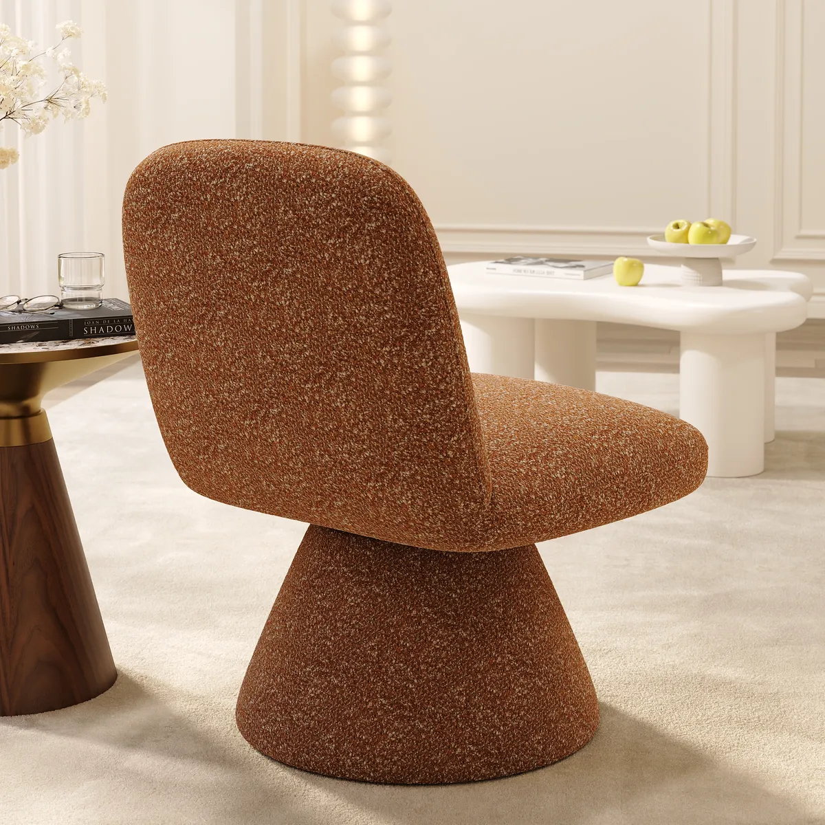 18" Modern Orange Boucle Swivel Accent Chair Sculptural L-Shaped Slipper Lounge Chair — image 17