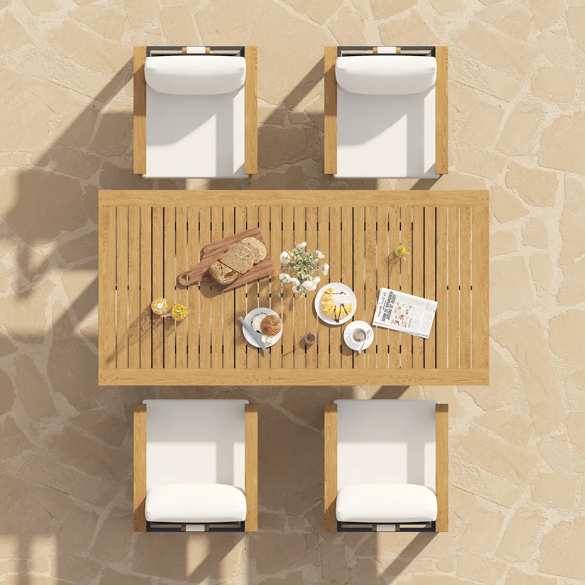 Tevara 6-Person Rectangle Teak & Aluminum Outdoor Patio Dining Table — image 6