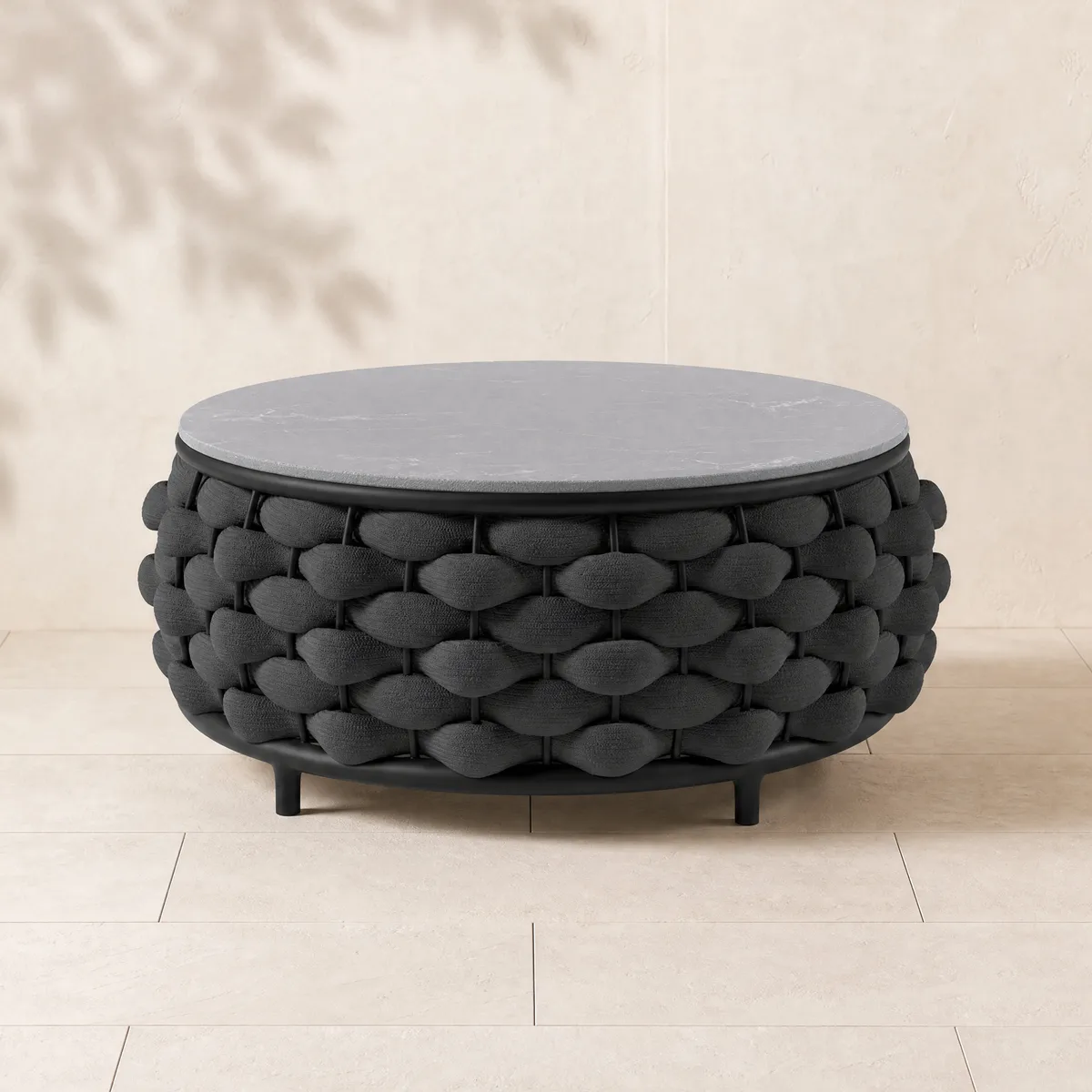 Tatta Modern Top Round Outdoor Coffee Table with Woven Rope Base & Storage — image 6