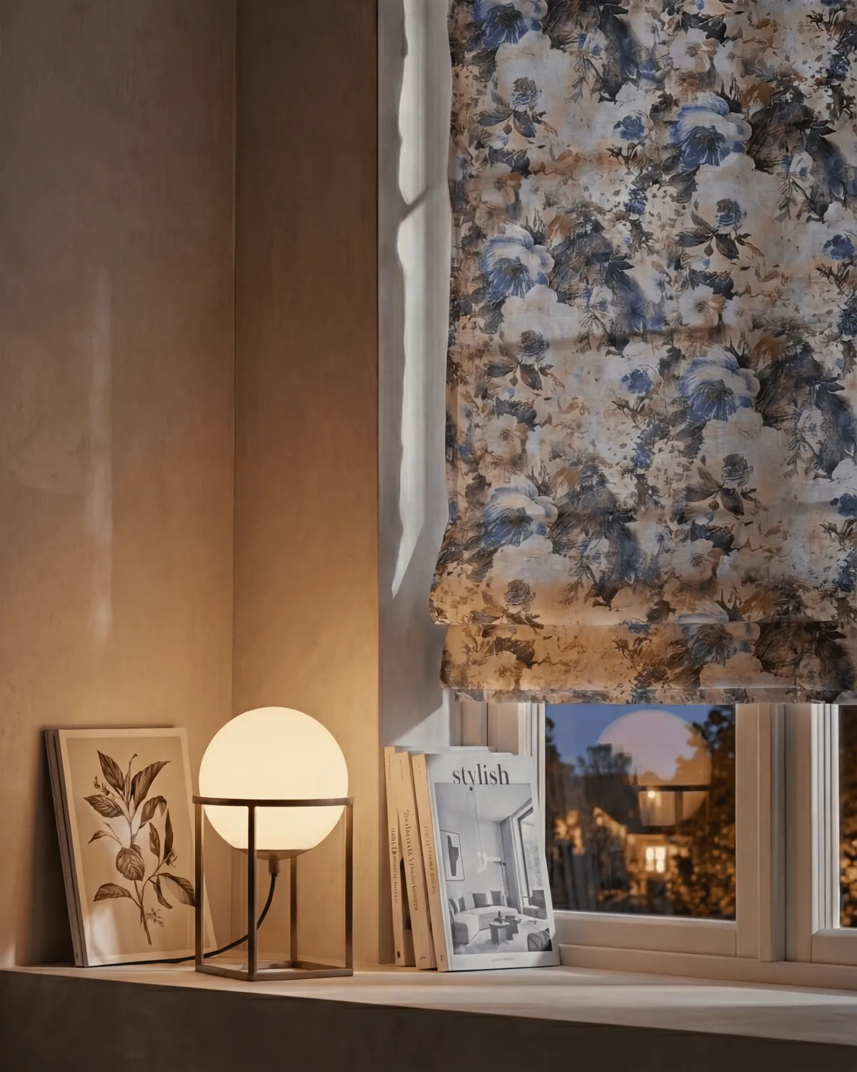 Canvas Velvet Floral Flat Fold Cordless Custom Roman Shade — image 3