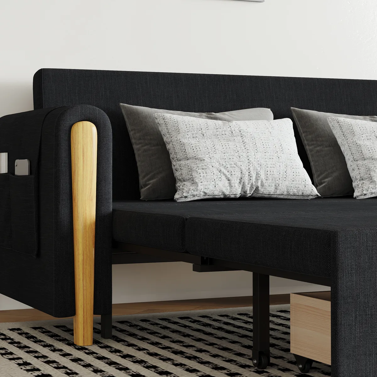 Black Upholstered King Size Daybed with Trundle — image 27