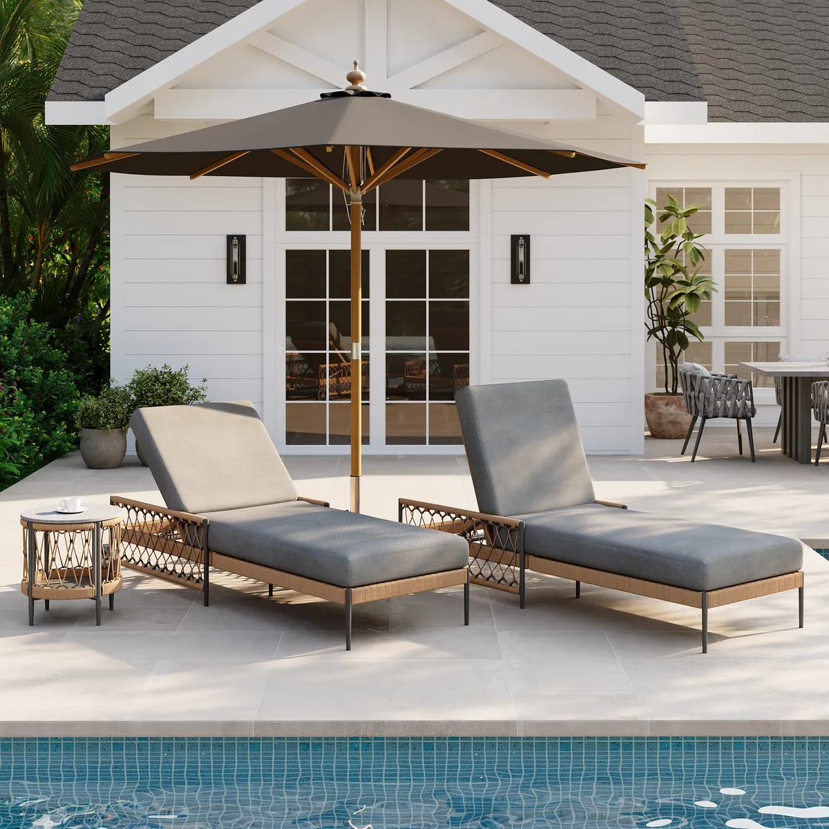 79.5" Ropipe Outdoor Rope-Woven Lounge Chair with Adjustable Backrest & Wheels — image 14