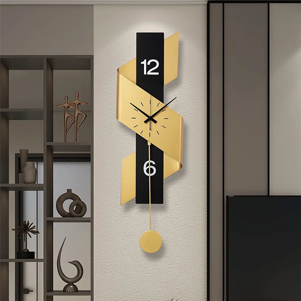 34.3" Modern Geometric Gold & Black Digital Wall Clock Oversized Wall Decor For Living Room — image 4