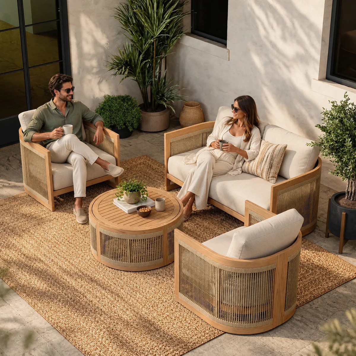 4-Piece Outdoor Teak & Rope Weave Sofa Set with Coffee Table — image 5