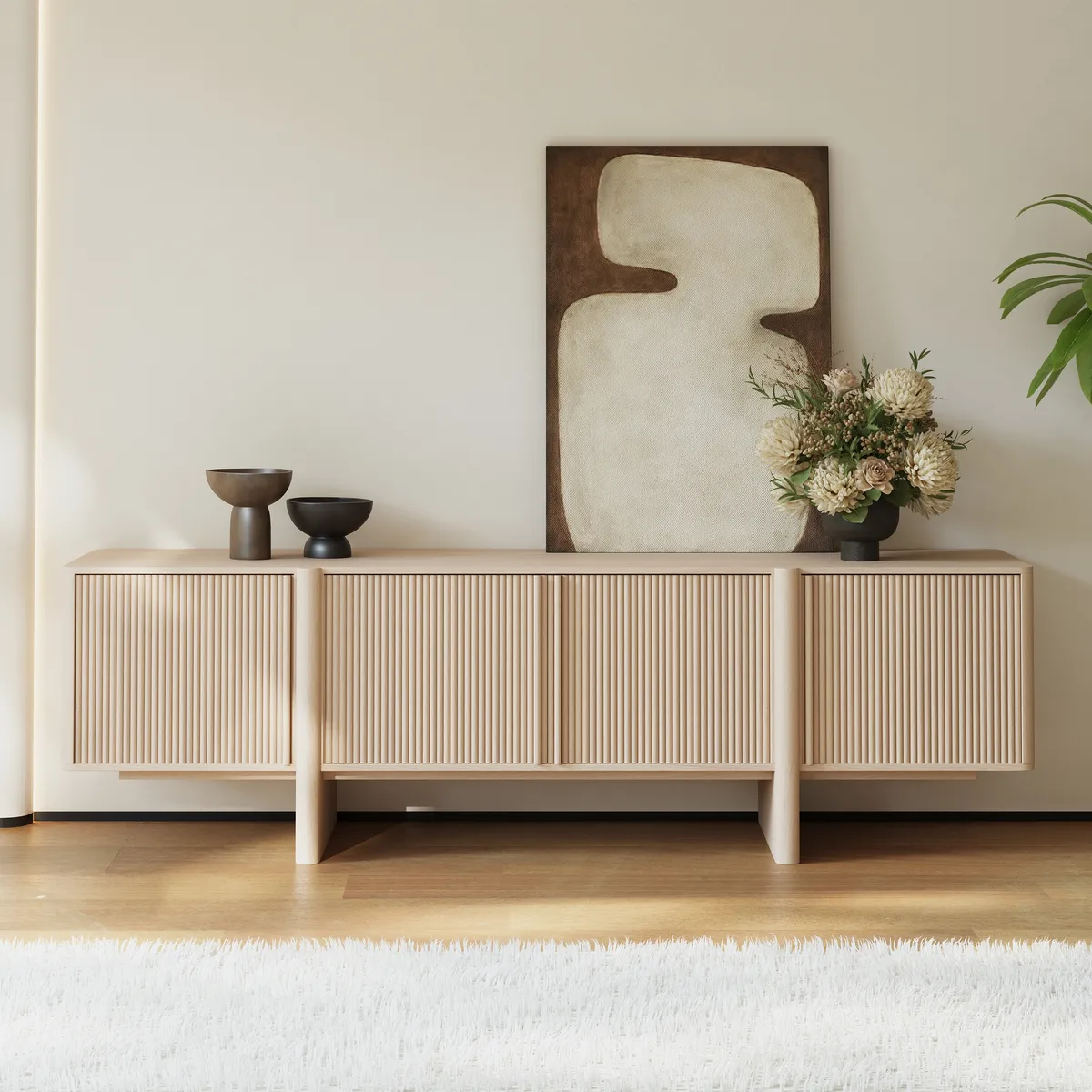 80" Solid Wood Fluted Black TV Stand with Cabinets — image 23