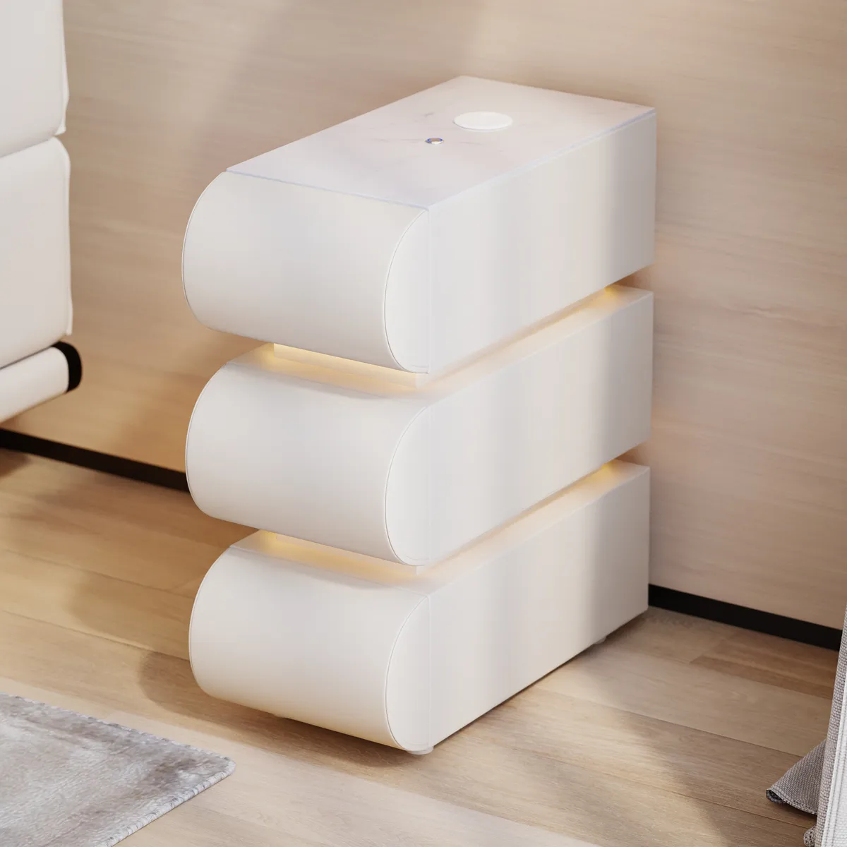 Narrow Humply Leather 3-Drawer Smart Nightstand with Sintered Stone Top — image 4