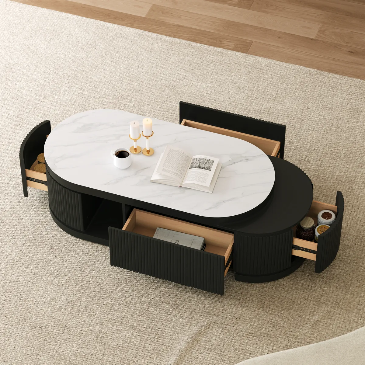 Velar 47"-67" Extendable Coffee Table with Sintered Stone Top and Storage — image 15