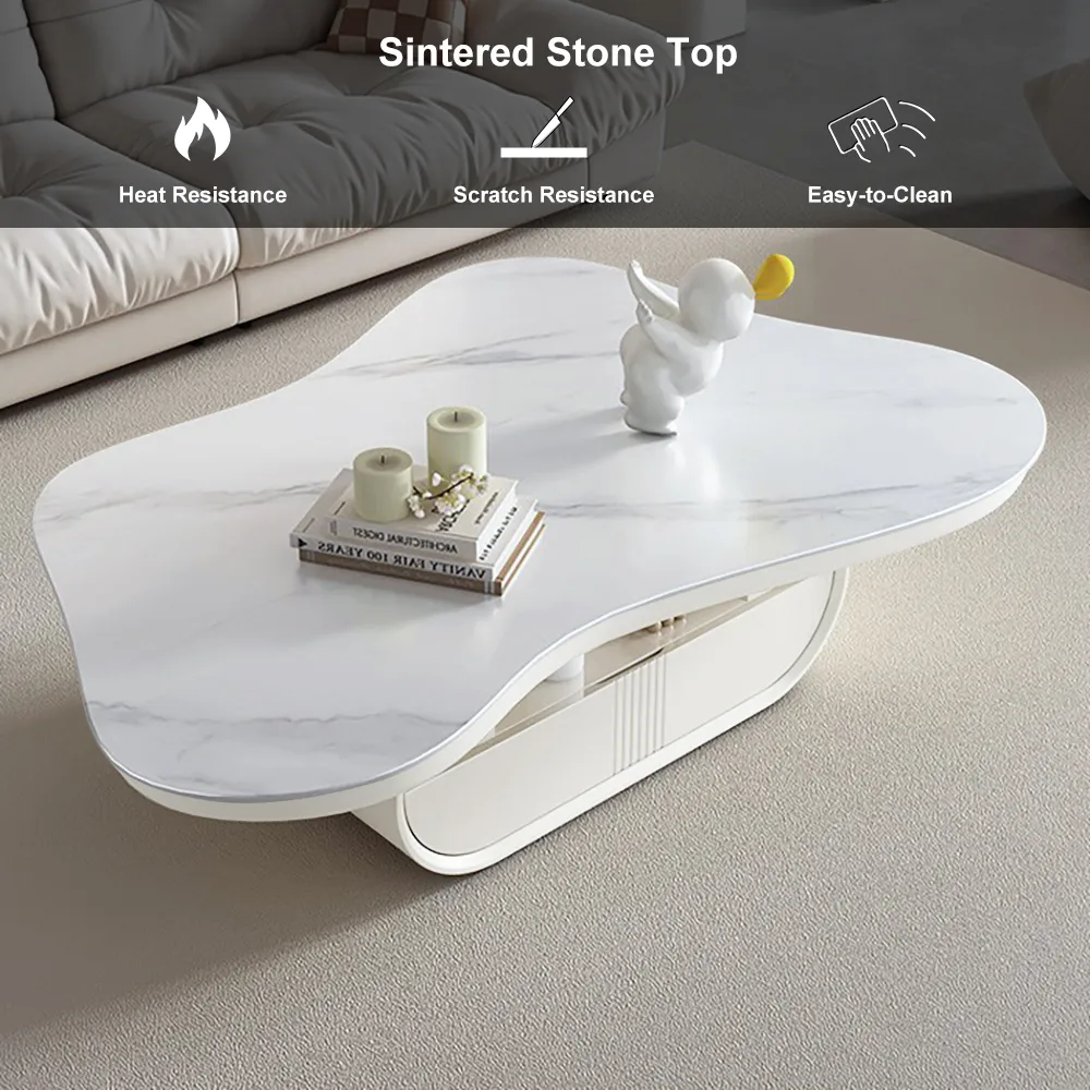 Cloud Coffee Table Wood Irregular Sintered Stone Top — image 17