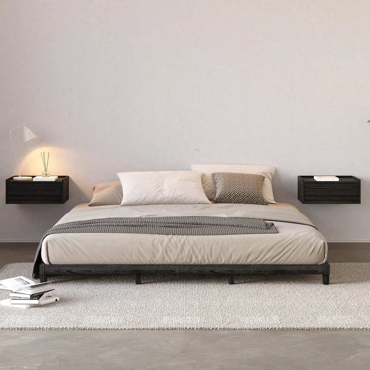 Japanese Style King Low Bed Frame Black Floor Bed — image 3