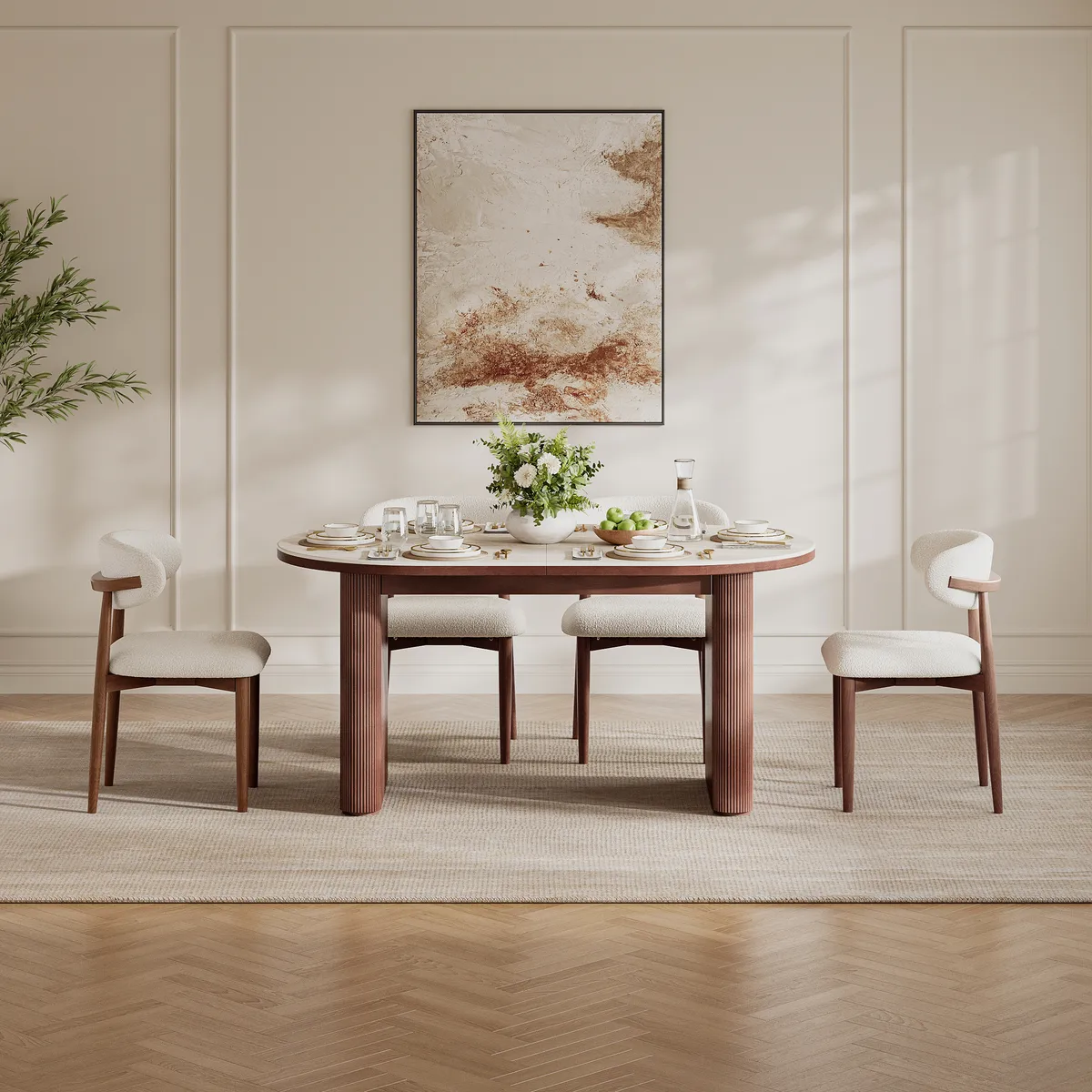 Dining Set 79"-95" Extendable Walnut Table — image 3