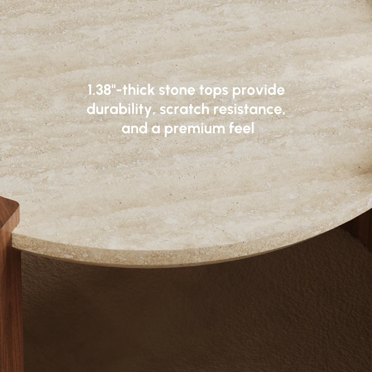 28" Walnut Round Coffee Table with Travertine Top — image 9