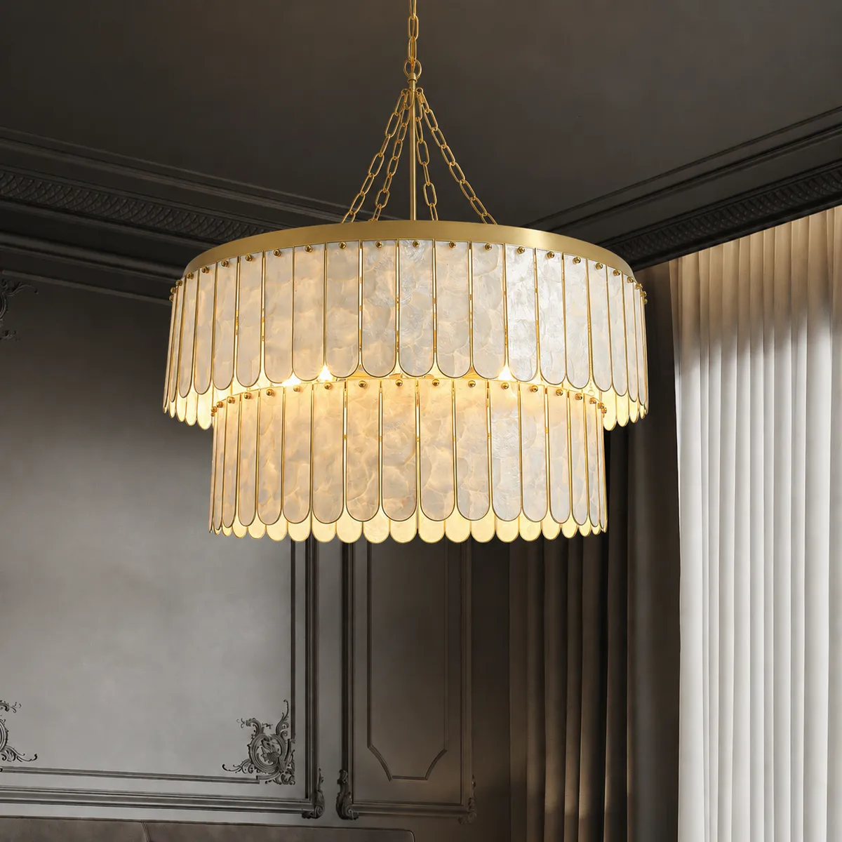 Enseo Coastal 8-Light Capiz Shell 2 Tiered Faceted Chandelier Pendant Light — image 10
