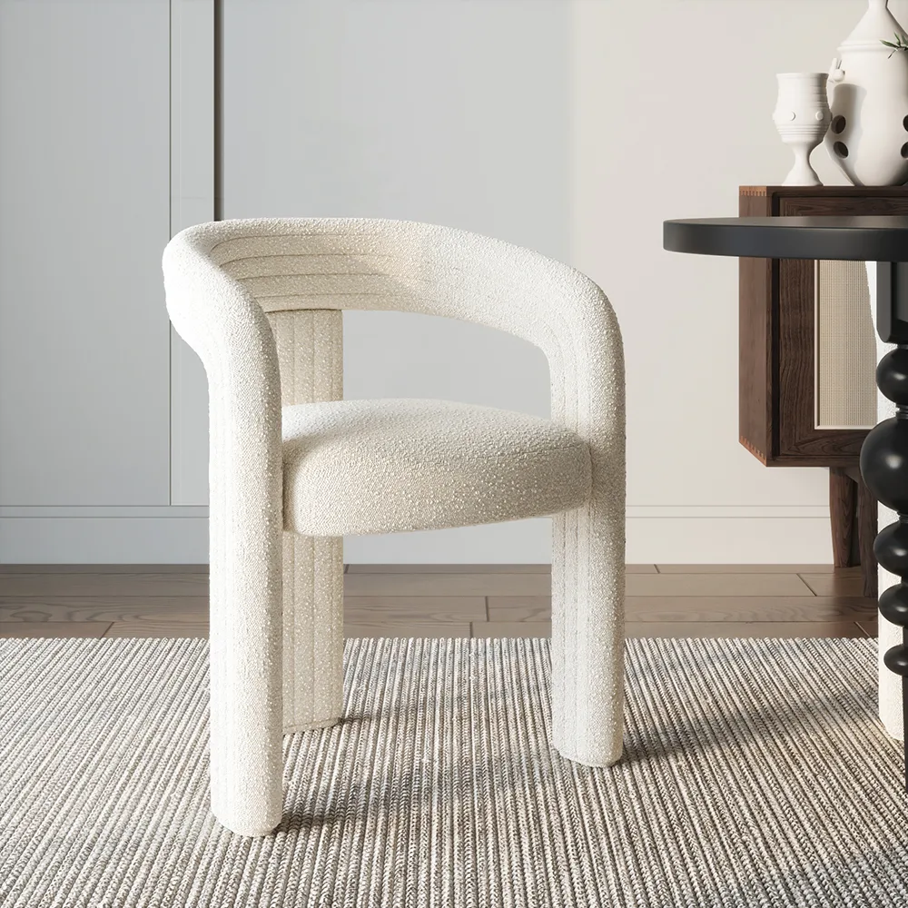 Set of 4 Sherpa Dining Chair Back C-Shaped Modern Gray Dining Room Chair with Lamb Wool Upholstered — image 2