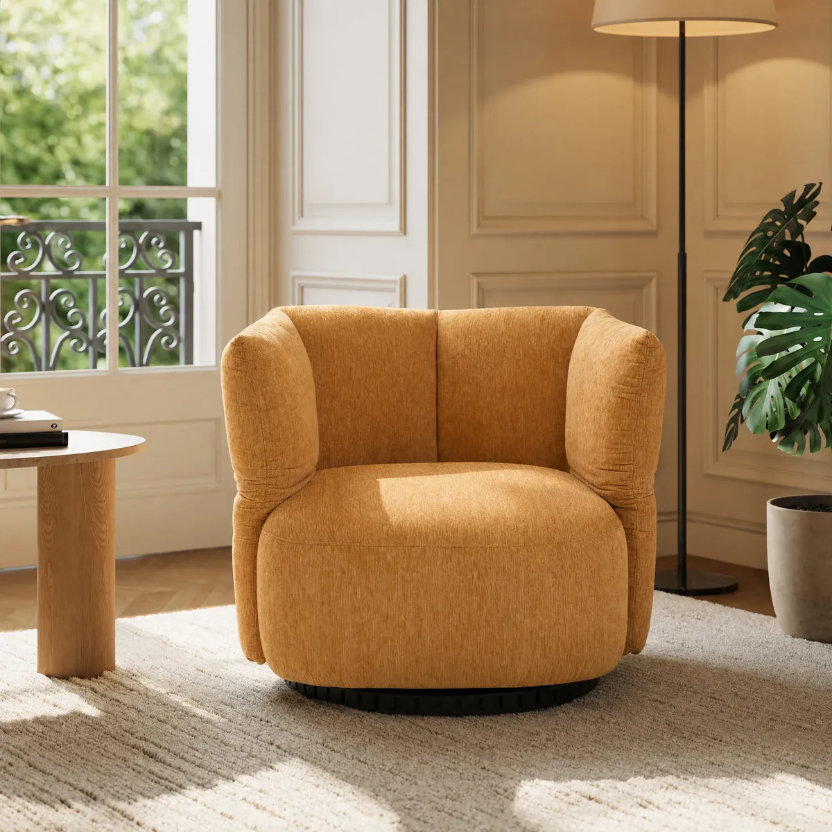 Florvia Chenille Swivel Adjustable-Armrest Accent Chair — image 2