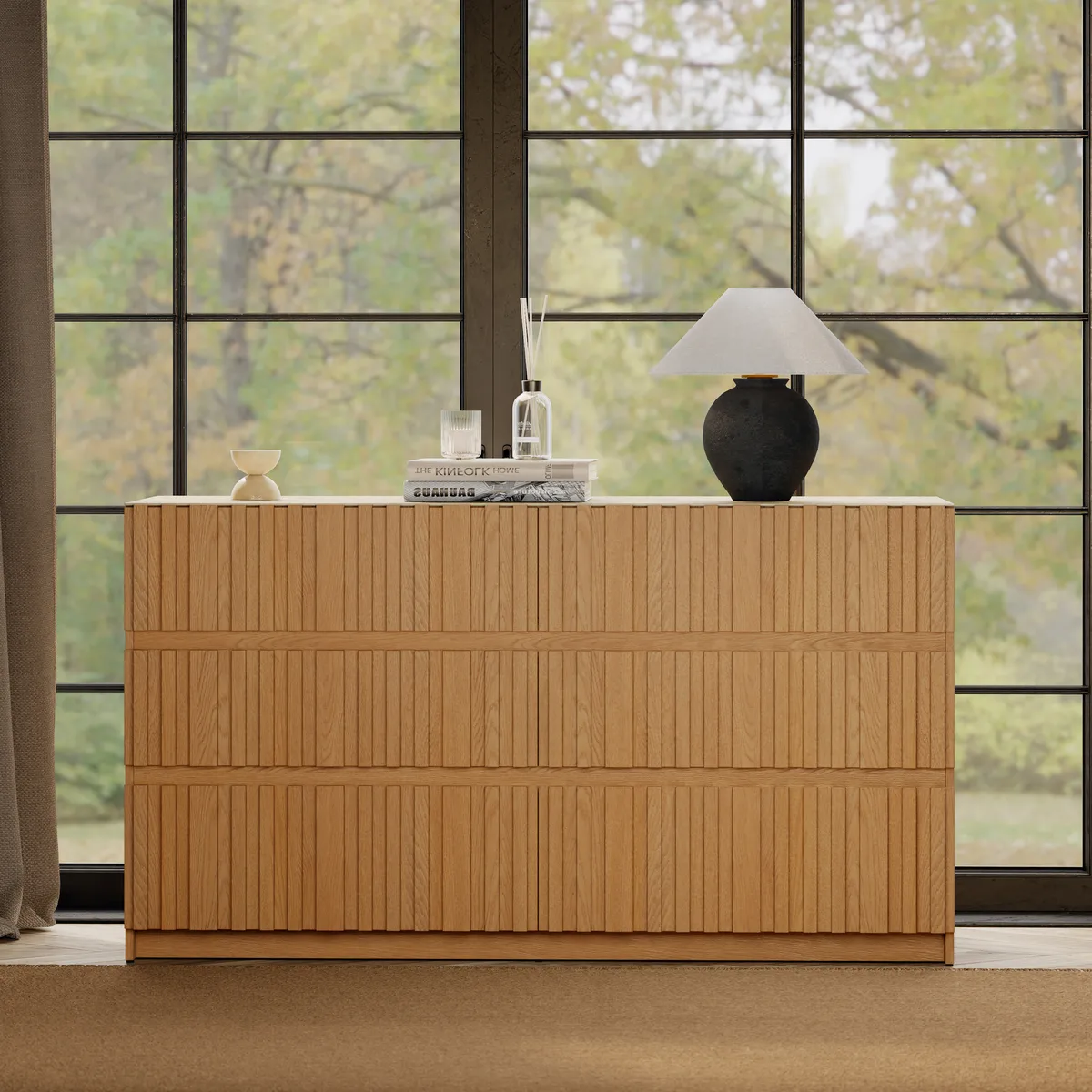Aura 59" Walnut Sintered Stone 6-Drawer Dresser with Lighting — image 6
