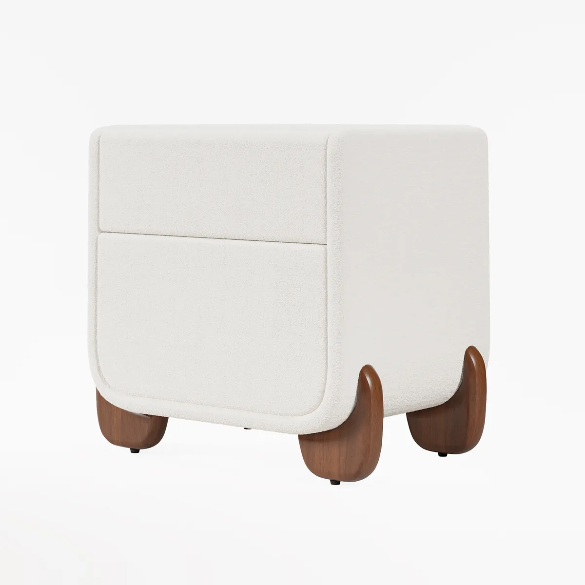 Curva Smart Boucle Nightstand with Wood Legs 2-Drawer Bedside Table — image 9