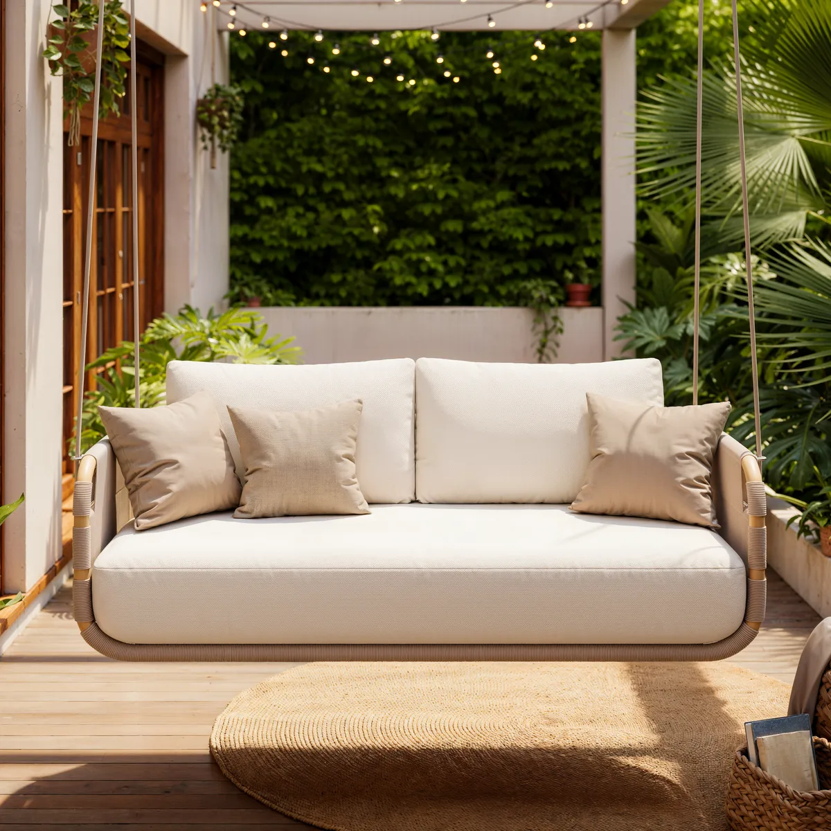Costra 2-Seater Outdoor Aluminum Handwoven Rope Hanging Swing Chair — image 3