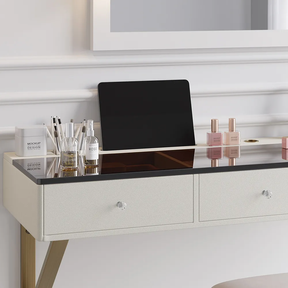Modern Floating Makeup Vanity with Tempered Glass Top & Drawers Wall Mounted Beauty Station — image 5