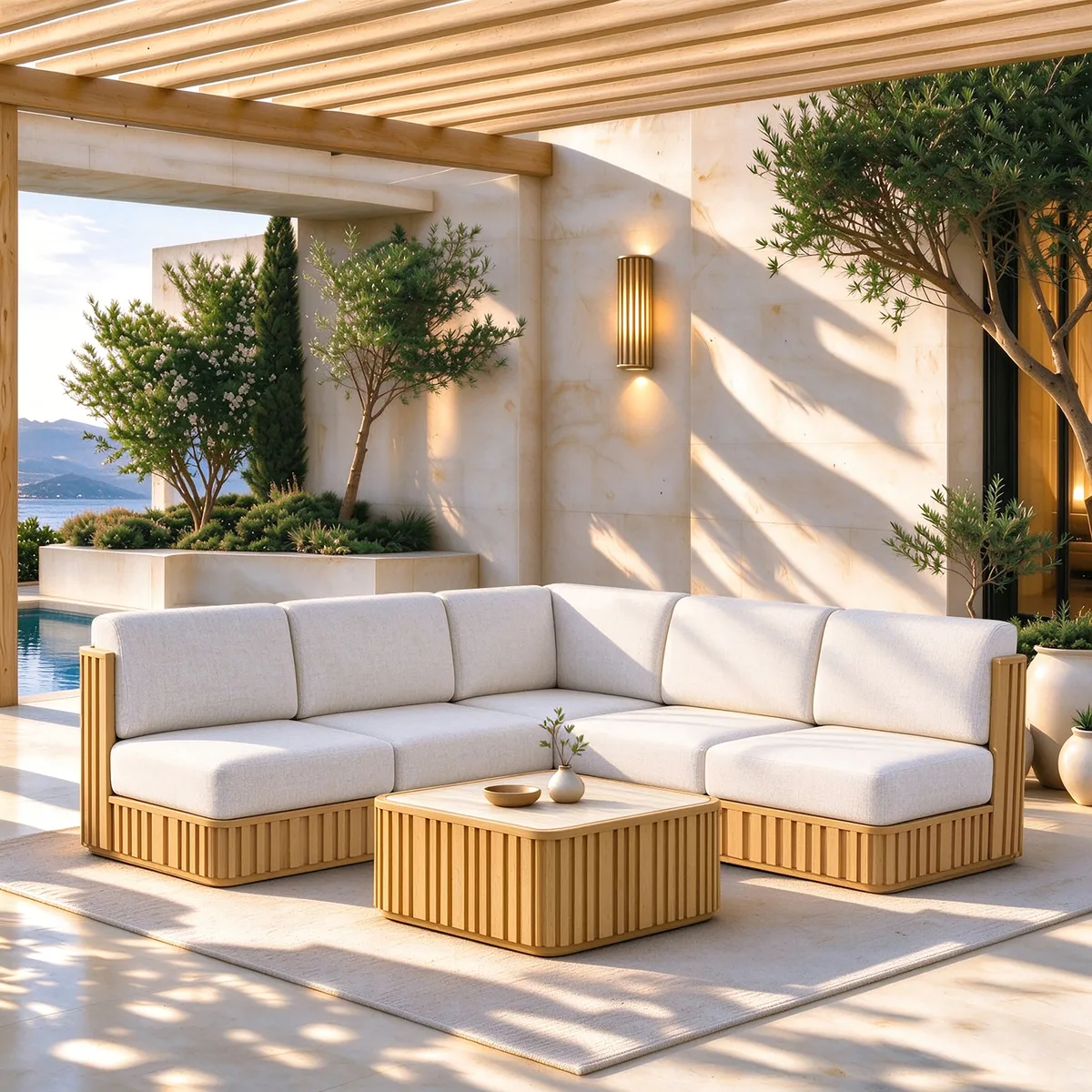 Flutera Fluted Aluminum Boucle Outdoor Conversation Sofa Set — image 4