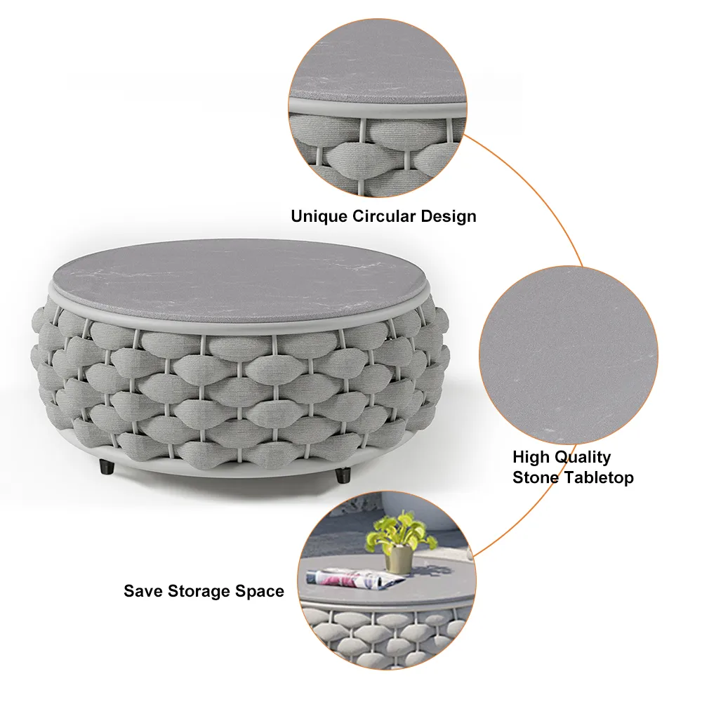 Tatta Modern Top Round Outdoor Coffee Table with Woven Rope Base & Storage — image 16