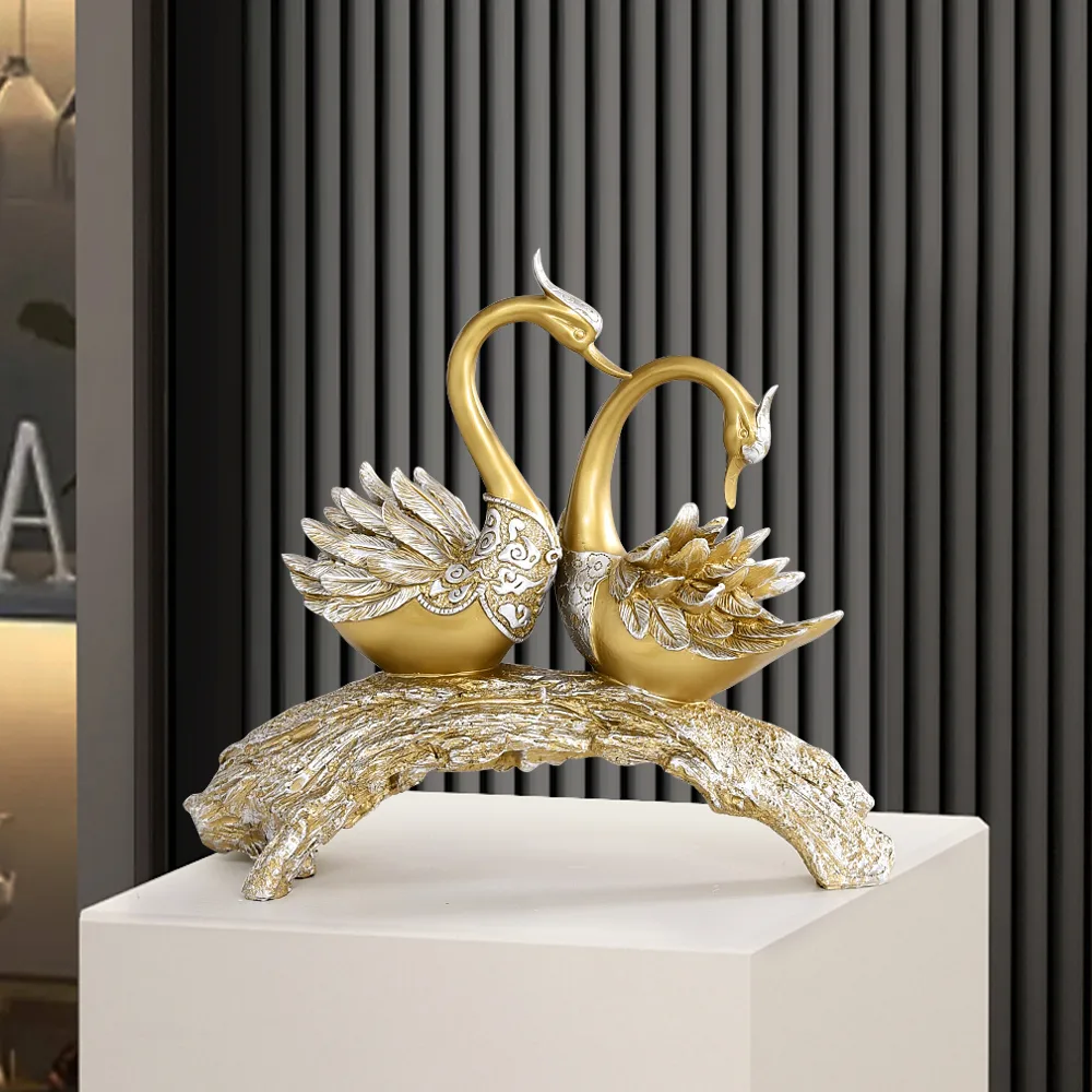 Swan Couple Resin Sculpture in Black & Silver for Home Table Decor — image 11