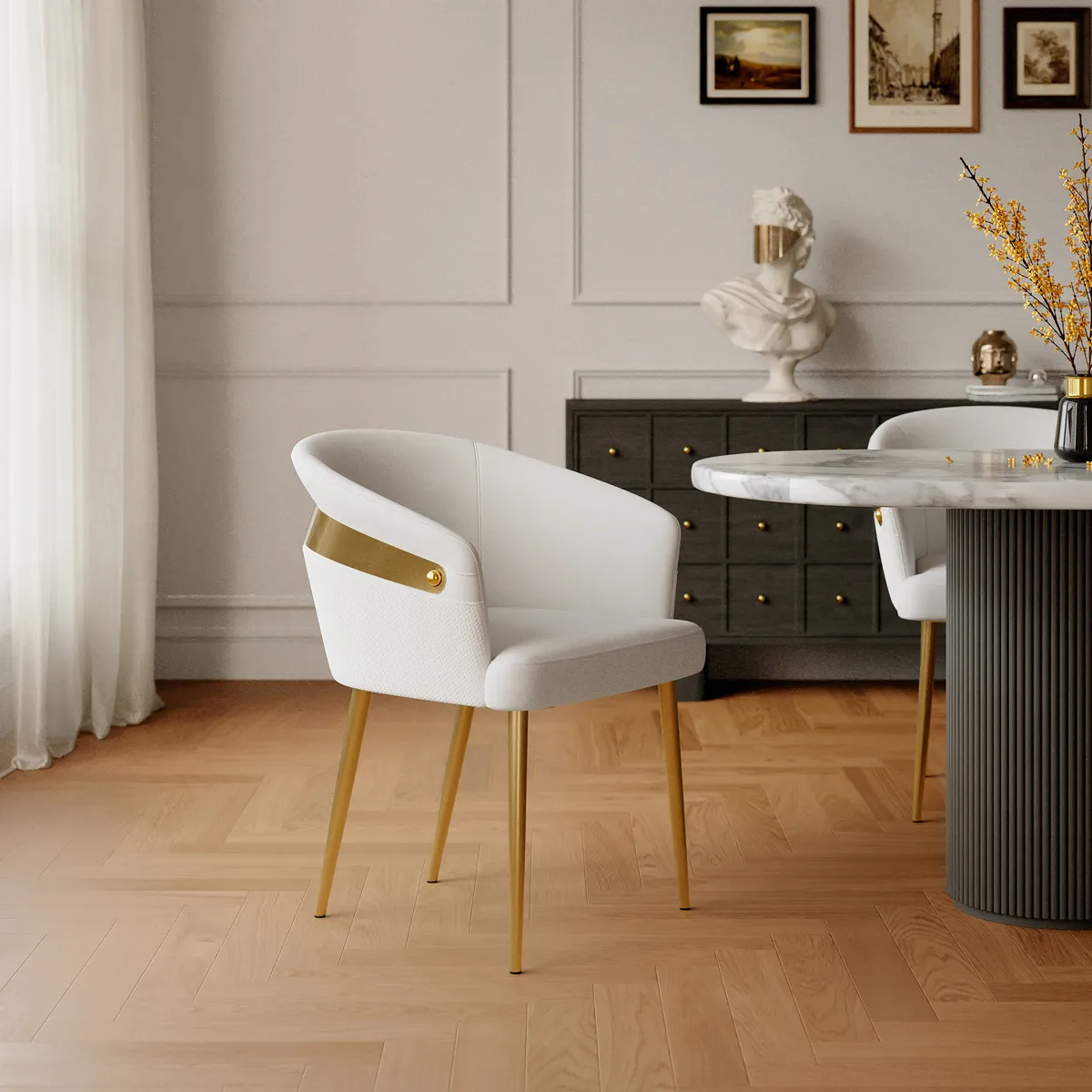 Modern Black PU Leather Dining Chair Curved Back with Gold Legs — image 19