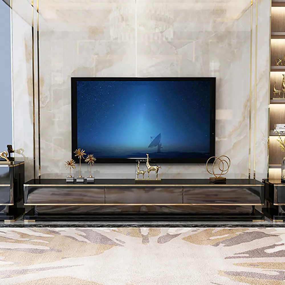 Gapn 78.7" Black TV Media Console with 3 Drawers Tempered Glass for TVs Up — image 3