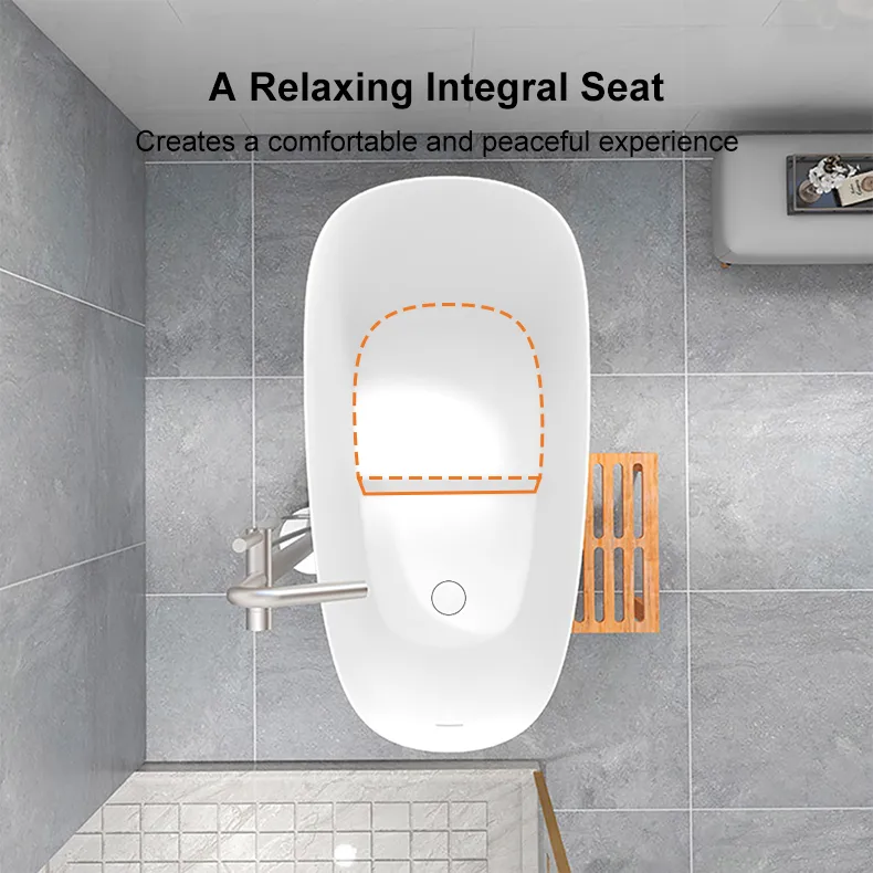 47" Japanese Irregular Freestanding Stone Resin Soaking Bathtub, Marble Look — image 5