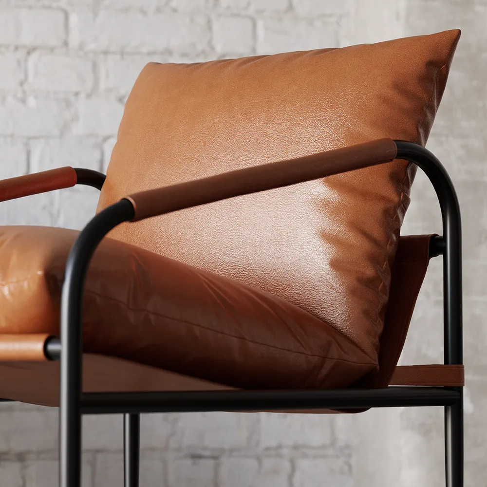 Mid-Century PU Leather Accent Chair Armchair with Metal Leg in Black & — image 7