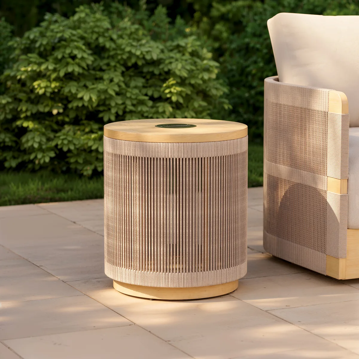 Costra Outdoor Handwoven Rope & Aluminum Storage Side Table with LED — image 4