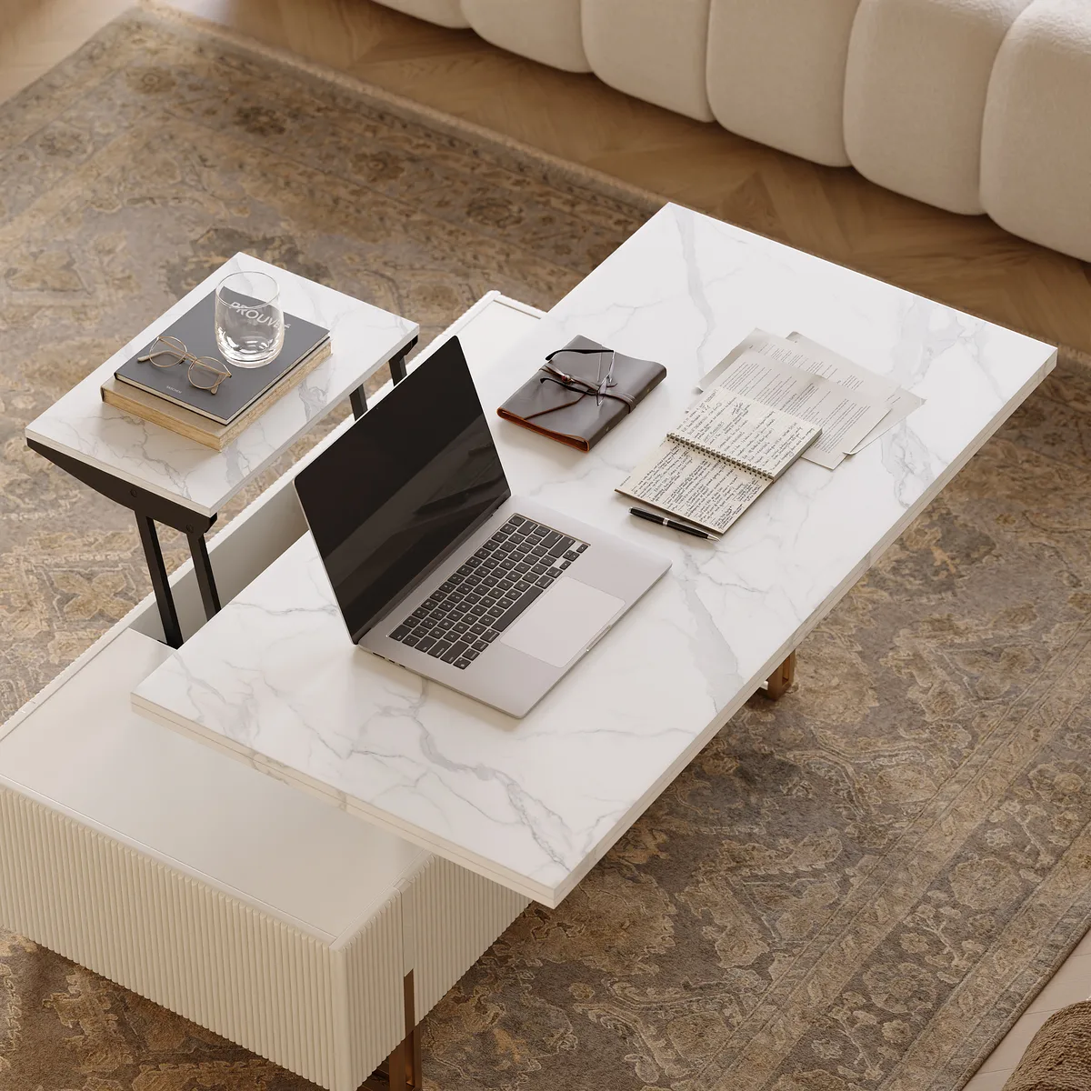 47.2" Fluted Lift-Top Coffee Table with 2 Drawers — image 10