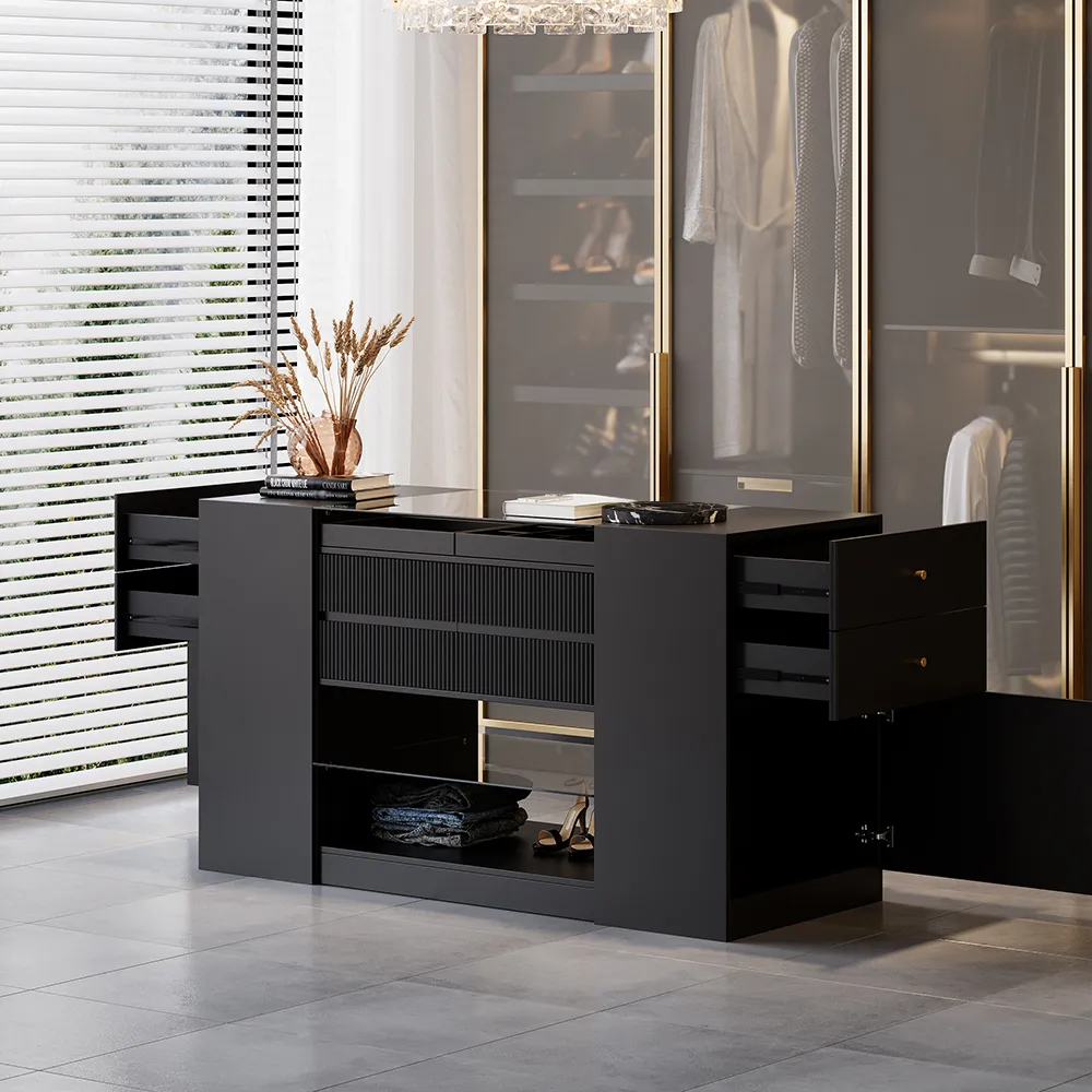 60" Glass Top Walnut Dresser Walk-in Closet Island with Jewelry Storage — image 15