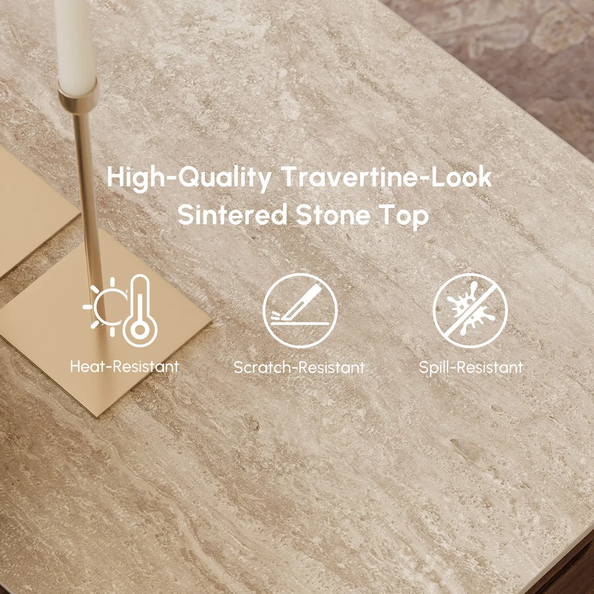 39" Square Lift-Top Wood Travertine Veneer Sintered Stone Top Coffee Table with Storage — image 18