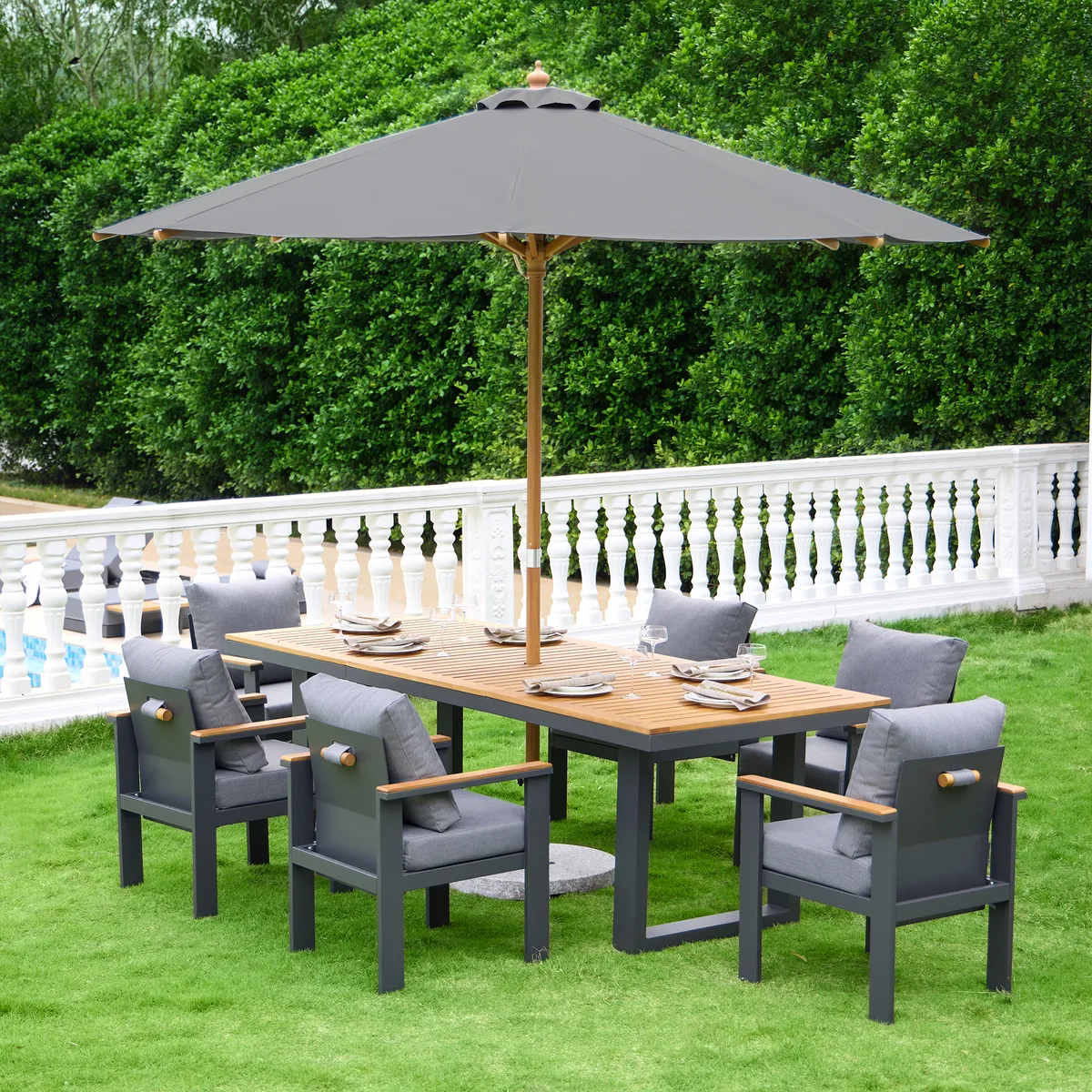Tevara 10 ft. Patio Center Pole Umbrella with Marble Stand Outdoor Sun Umbrella for Pool / Beach — image 7