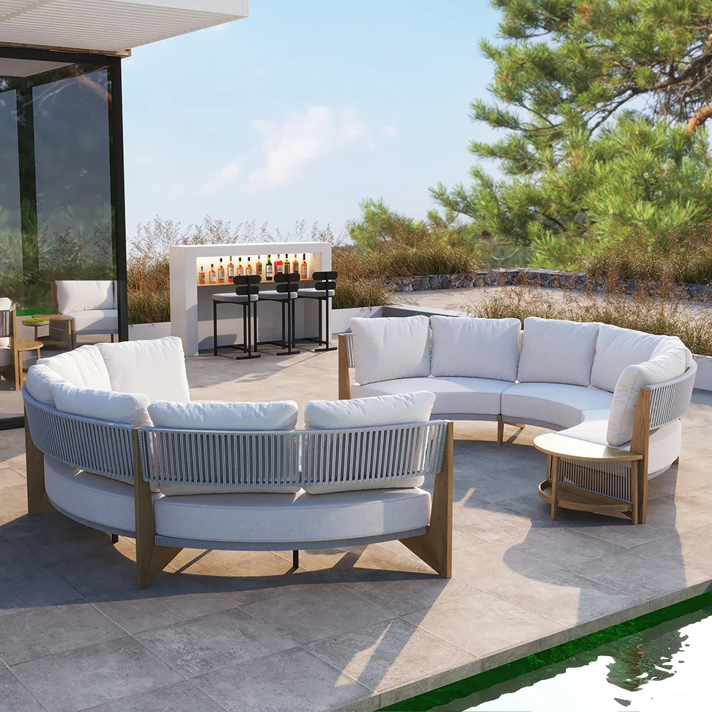 8 Pieces Farmhouse Curved Modular Outdoor Patio Sectional Sofa Set with Coffee Table — image 3