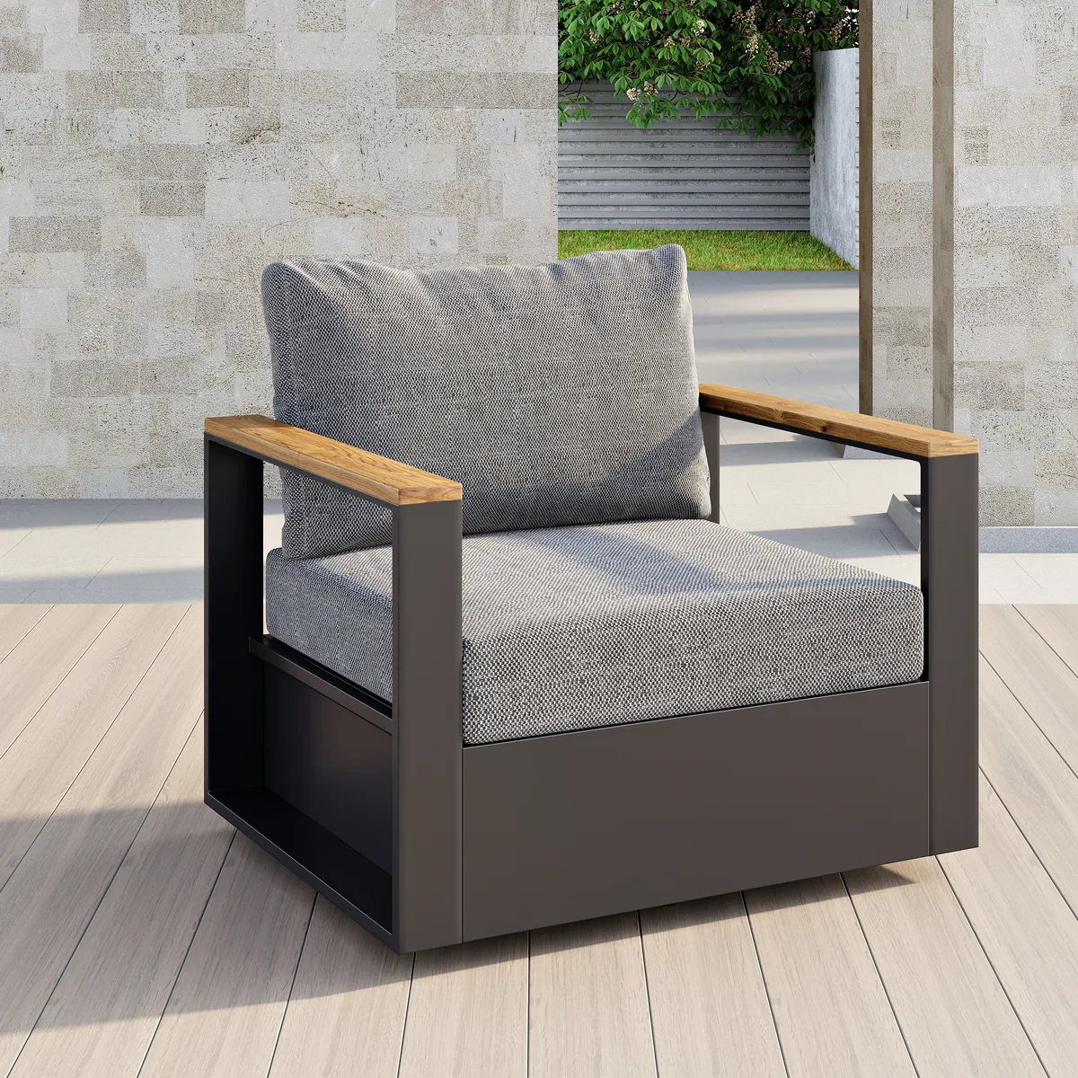 Tevara Teak & Aluminum Outdoor Swivel Chair Modern Yard & Patio Furniture in Gray Cushion Included — image 12