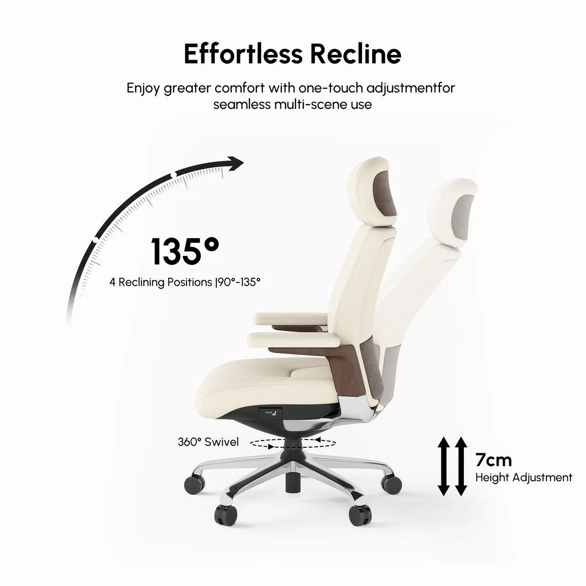 Black Genuine Leather Swivel Office Chair with Ergonomic Synchro-Tilt Recline System — image 18