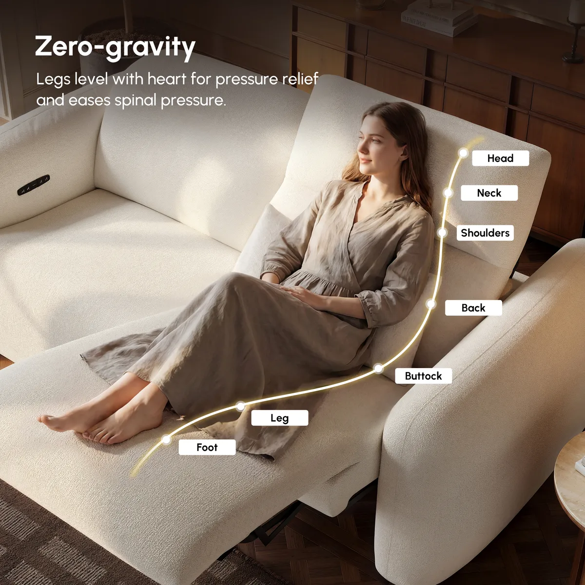 Homary Modern 123" 3-Seater Chenille Zero Gravity Power Reclining Sofa with USB Port in Warm — image 22