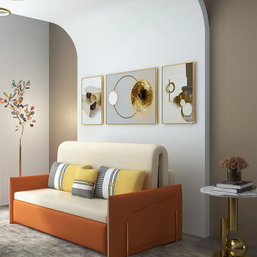3 Piece White Gold Abstract Canvas Wall Art Set Modern Geometric Wall Decor Canvas Print 63" Wide for Living Room — image 5
