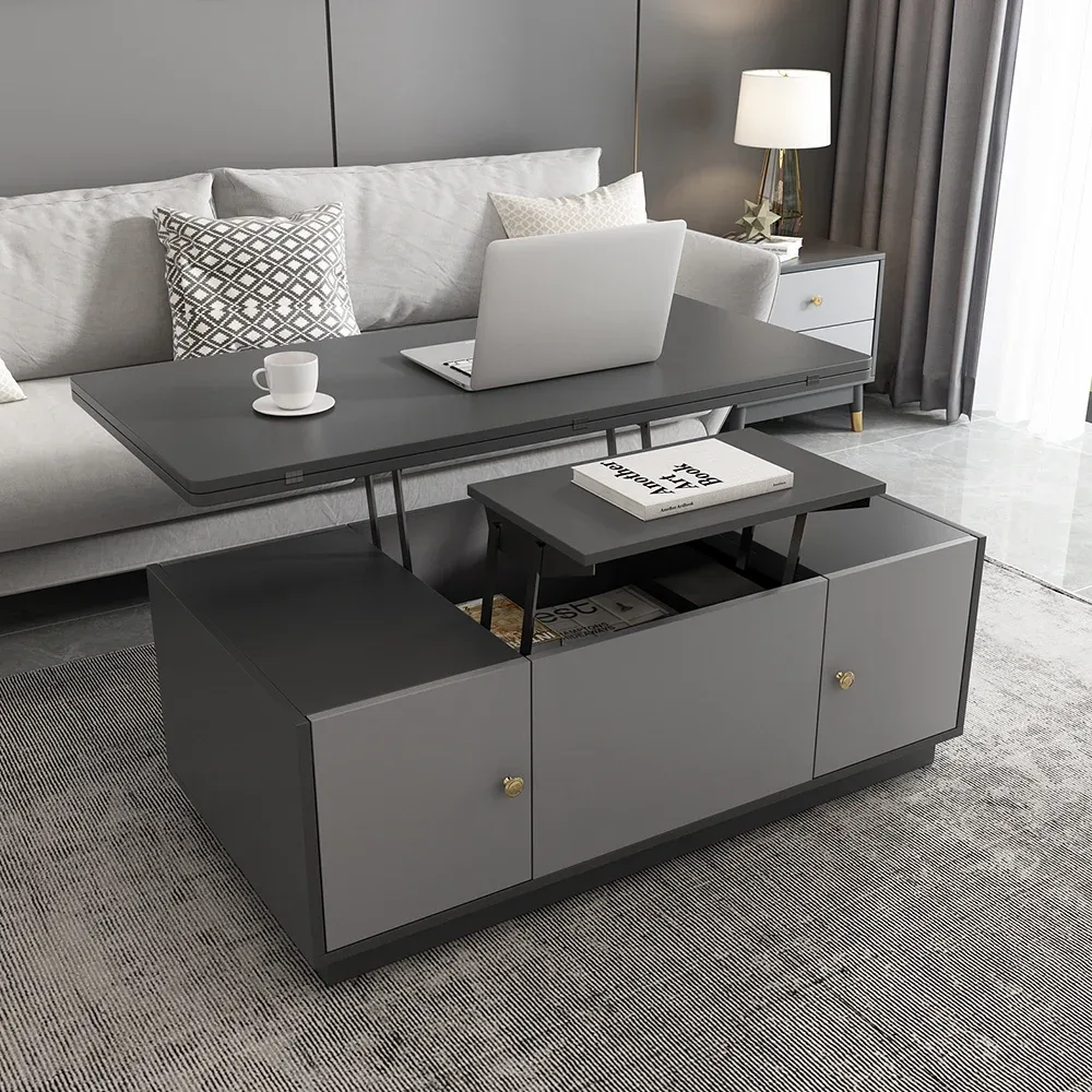 Set of 2 Gray Extendable 3 Drawers TV Stand & Lift-Top Coffee Table Set Up — image 5