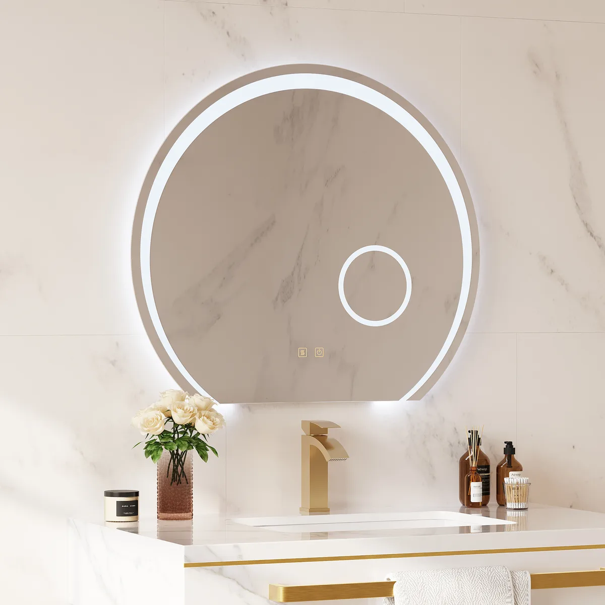 28" Wide LED Bathroom Mirror Dimmable with 3X Magnifier & Anti-Fog — image 3