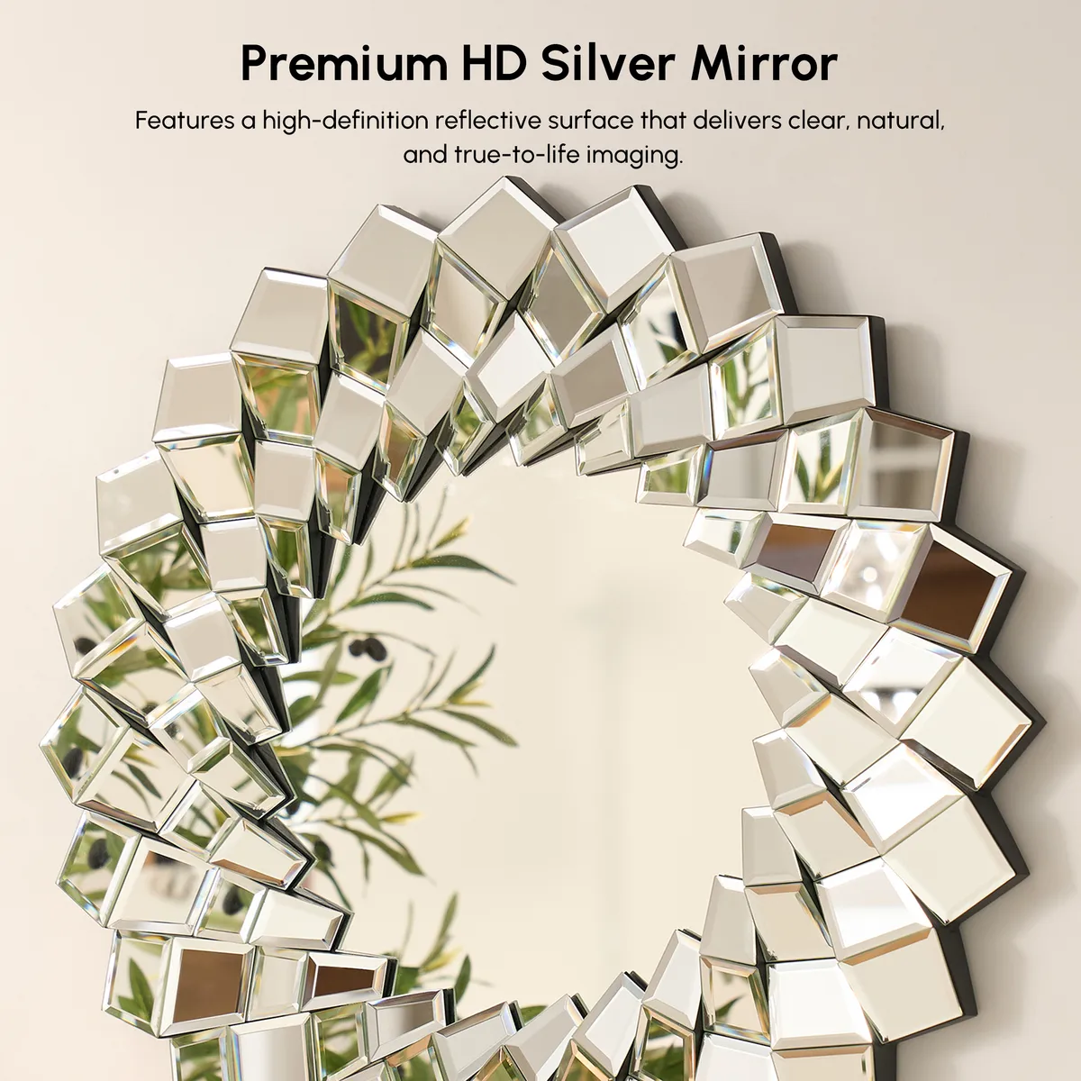 24" Diamond-Shaped Wall Mirror, Silver Round Decorative Mirror — image 4