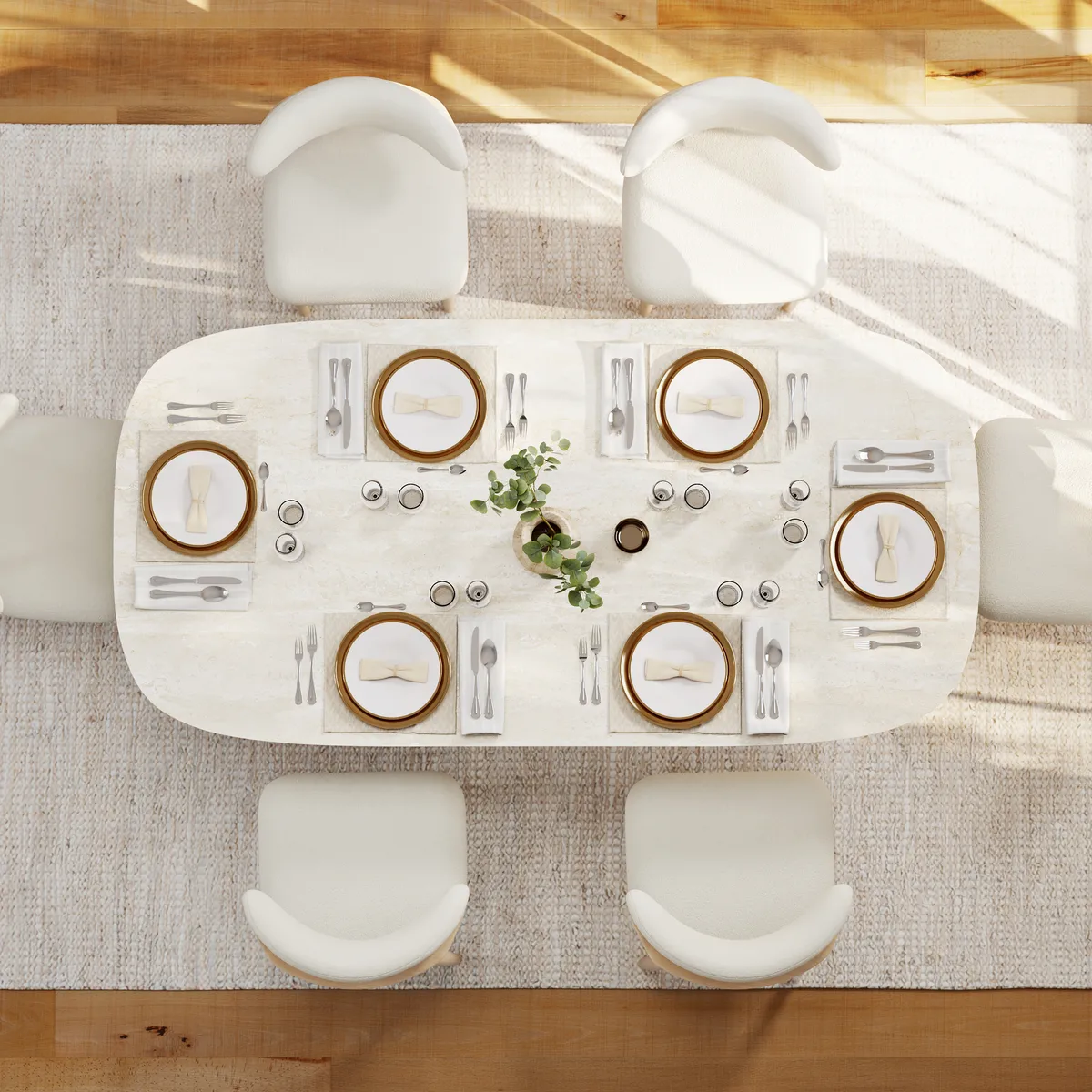 Modern 79" Oval Faux Travertine Sintered Stone Dining Table, Seats 6 — image 5