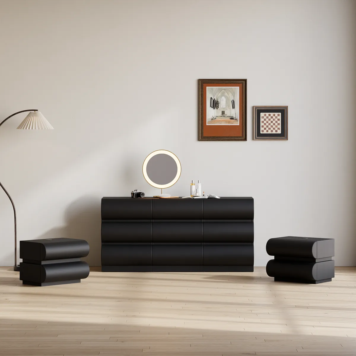 Humply Modern Black Leather 6 Drawer Dresser Chest with Storage Cabinet — image 17