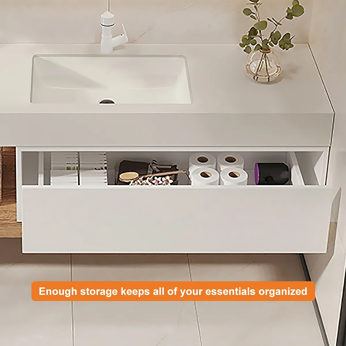 39" Modern Floating Bathroom Vanity White & Natural with Sink — image 23