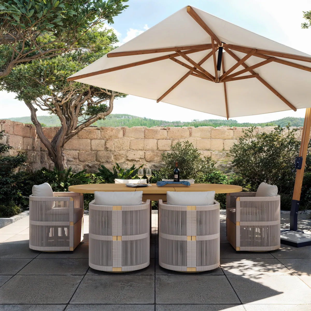 Costra Outdoor Aluminum & Rope Weave Swivel Dining Chairs — image 4